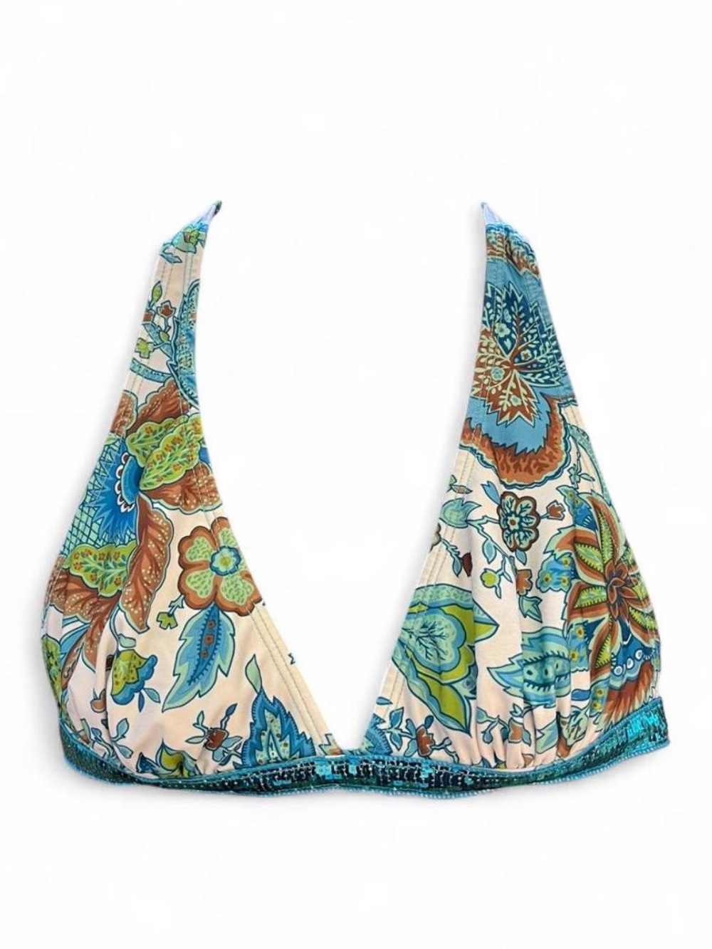 Women’s Floral Halter Swim Top - Blue & Cream